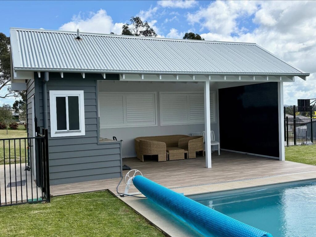 Ziptrak outdoor blind on a poolside cabana